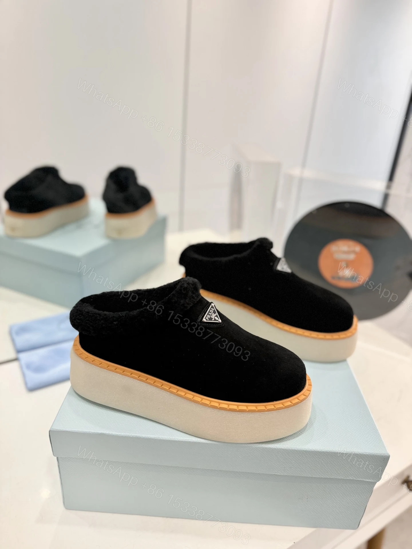 View 2 of PRADA SUEDE MULES BLACK