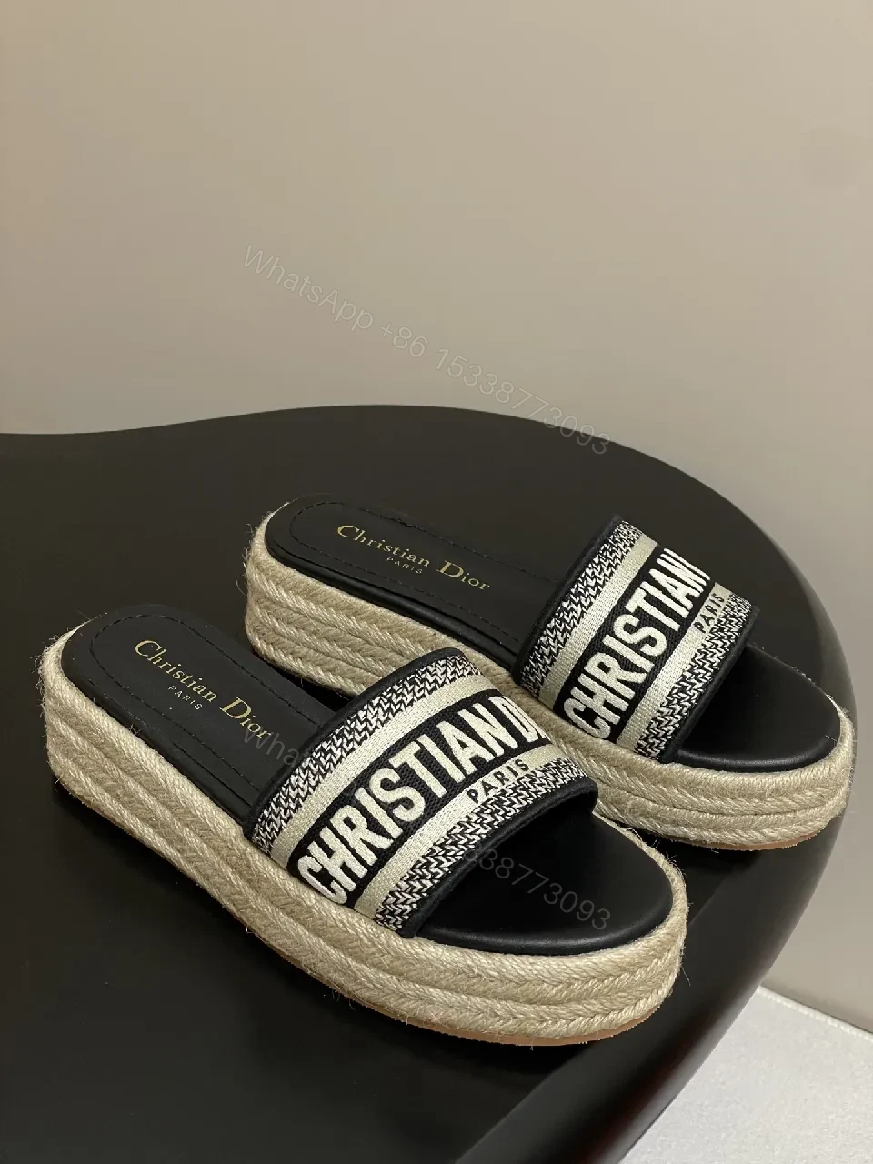 Bold Logo-Strap Espadrille Platform Slides — view 1