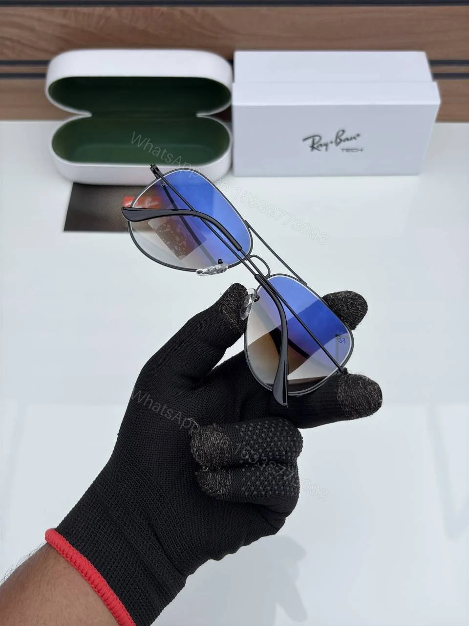View 4 of First Copy Rayban 3026 Black Blue Shades Glass Quality