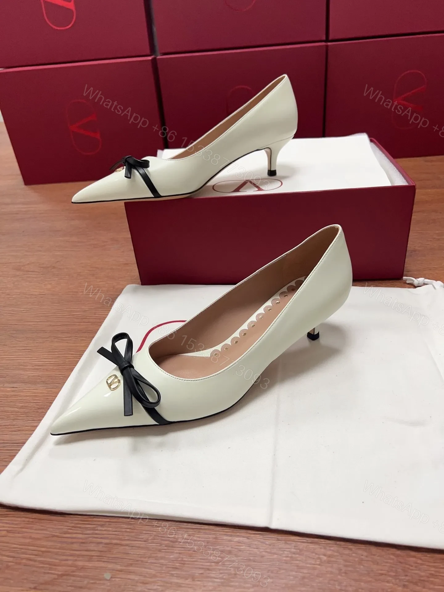 View 5 of Valentino Women Ivory Leather Bow Accent Pumps