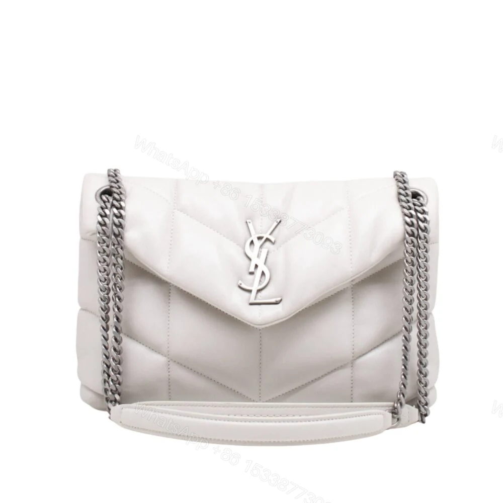 Saint Laurent Loulou Small Chain Bag In Matelassé Y White Silver 29Cm 494699DV7269207 — view 1