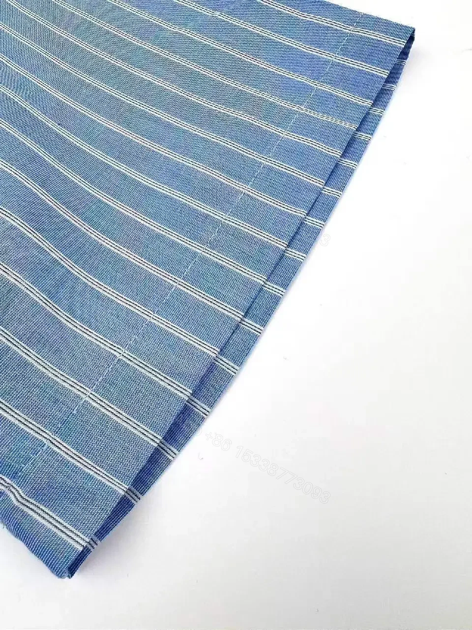 View 10 of Blue Stripe Cotton-Blend Shirt with Subtle LV.M Logo