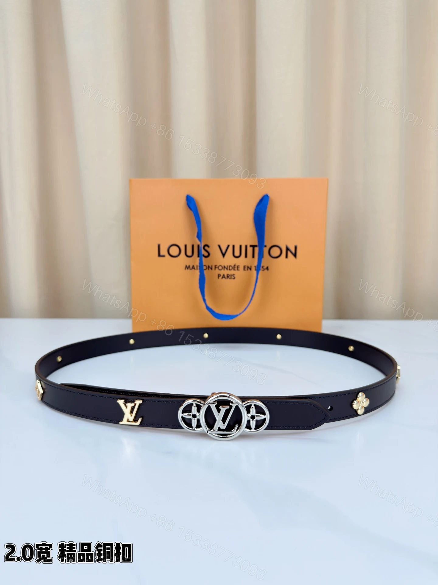 LV A貨 男款 圓扣細款皮帶 2.0cm時尚設計 潮流百搭款 — view 1