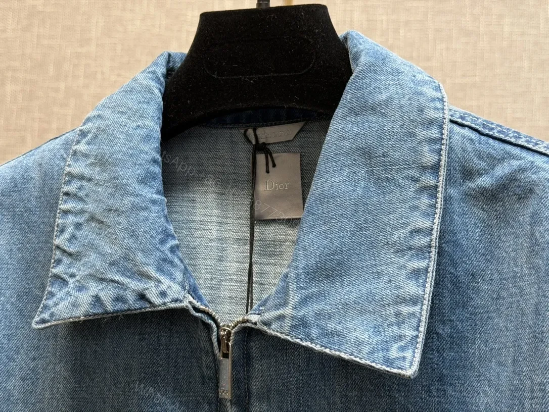 View 9 of Medium Denim Zip-Up Jacket - Subtle Logo, Modern Texture