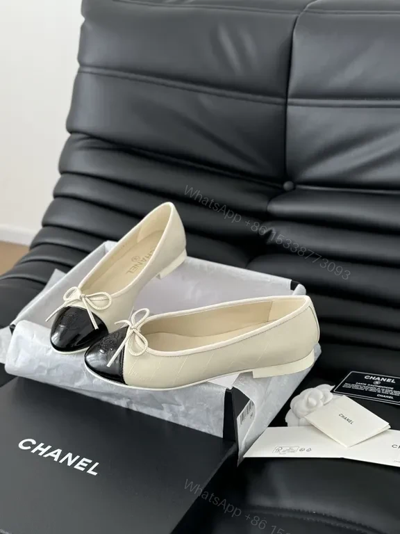 View 5 of Chanel-Style Ballet Flats: Luxe Cap Toe Bow, Leather
