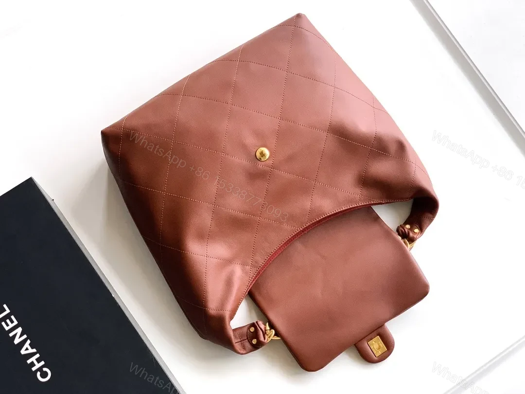 View 5 of Brown Quilted Leather Chain-Shoulder Bag with Gold Logo