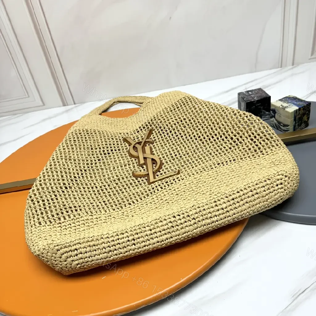 View 5 of Beige Crochet Tote: Logo-Emblem Everyday Luxury Carryall