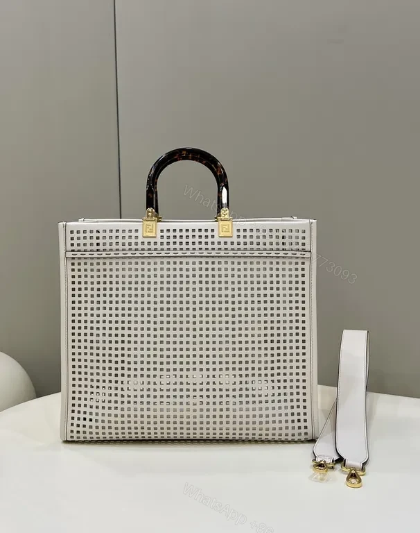View 7 of Structured Perforated Fendi-Inspired Top-Handle Tote Bag