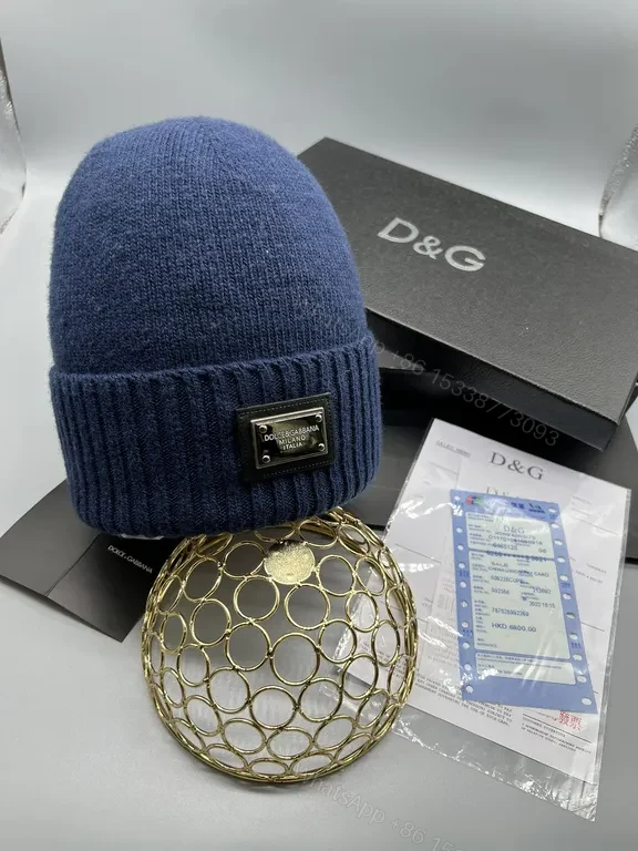 View 4 of Grey Knit Beanie with D&G Plaque â€“ Luxury Urban Style, Soft Warmth
