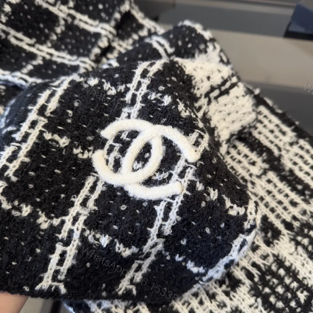 View 3 of Black & White Tweed Scarf: Luxe Knit, Signature Texture, Unisex Accessory