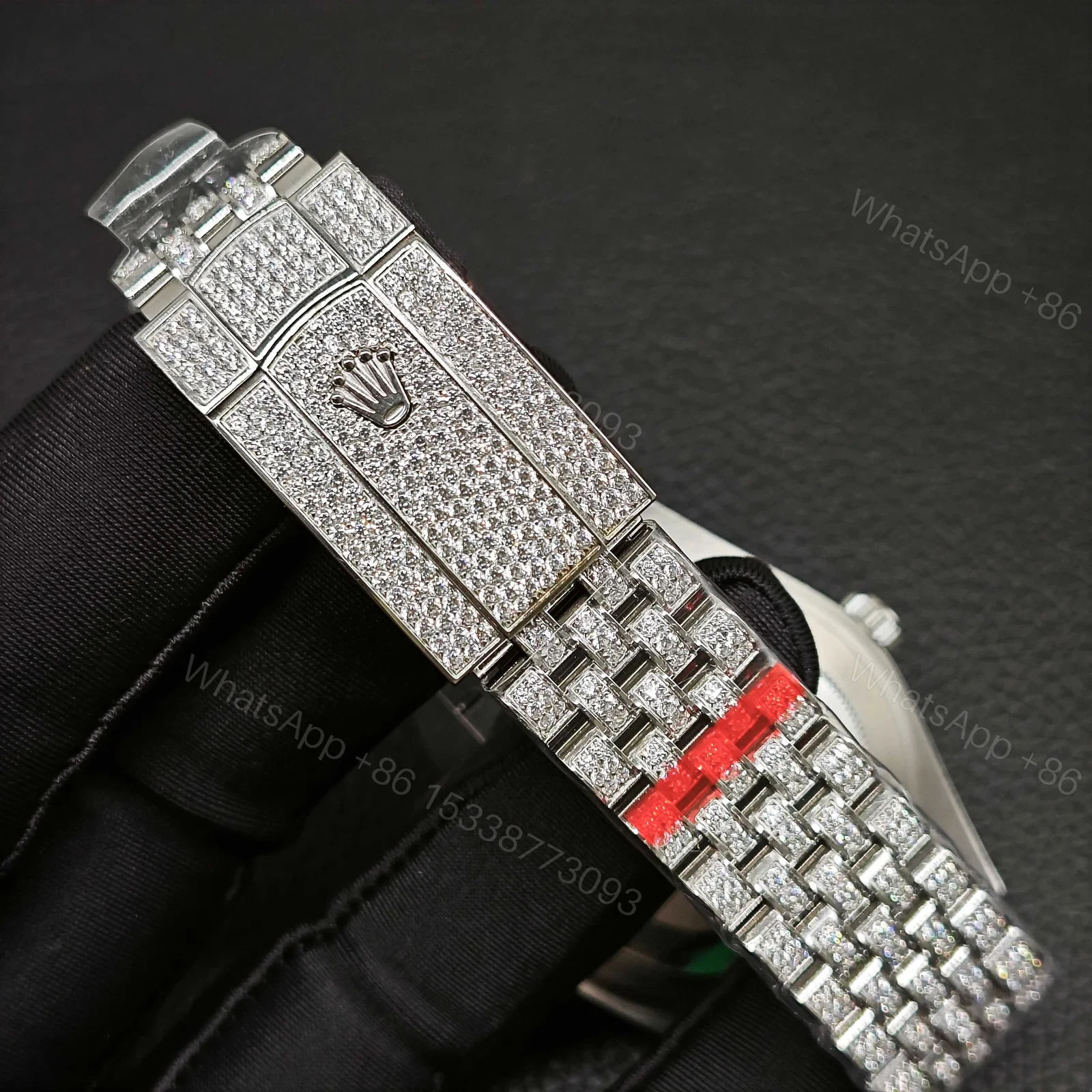 View 8 of Rolex Datejust Full Diamond 41mm Silver Pavé Dial Baguette Bezel President Bracelet RLG-DJ-FULLDIAMOND-41MM-SILVER
