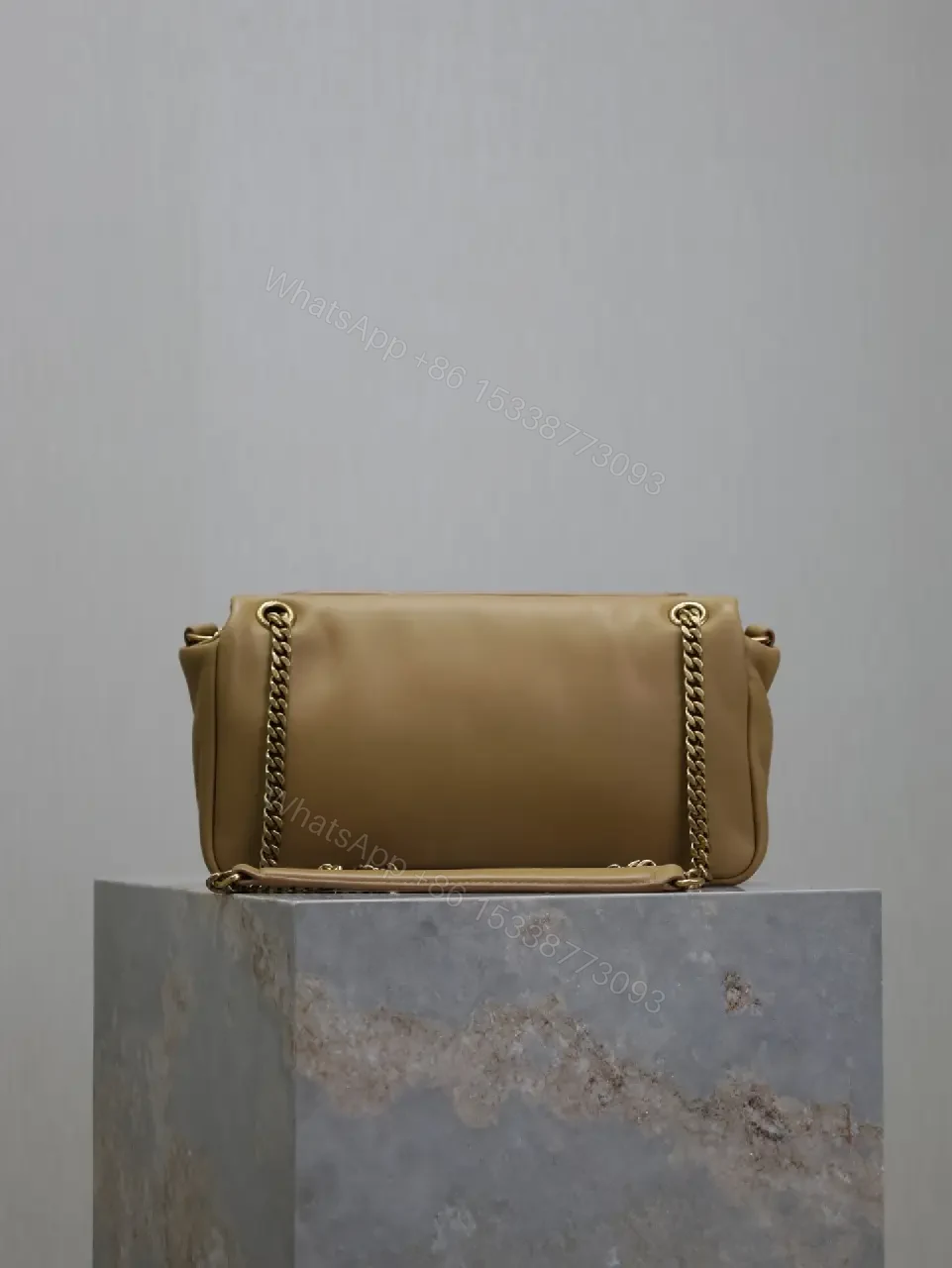 View 3 of Chic Taupe Calfskin Envelope Bag with Monogram Hardware