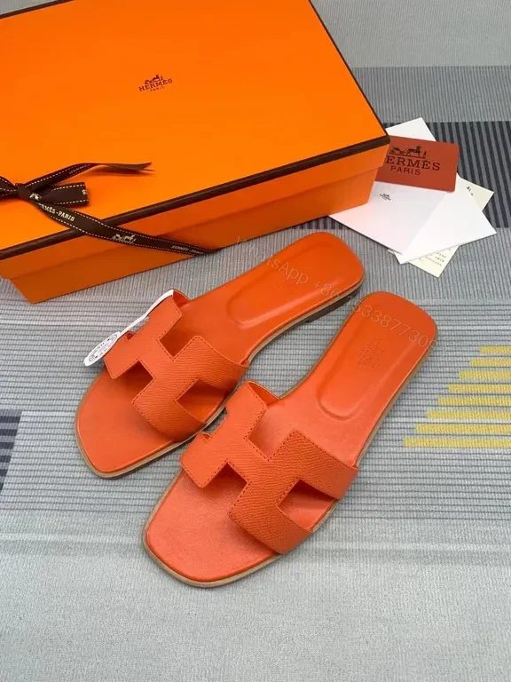 View 5 of Orange Calfskin HermÃ ̈s Oran Sandals: All-Day Comfort, H-Straps