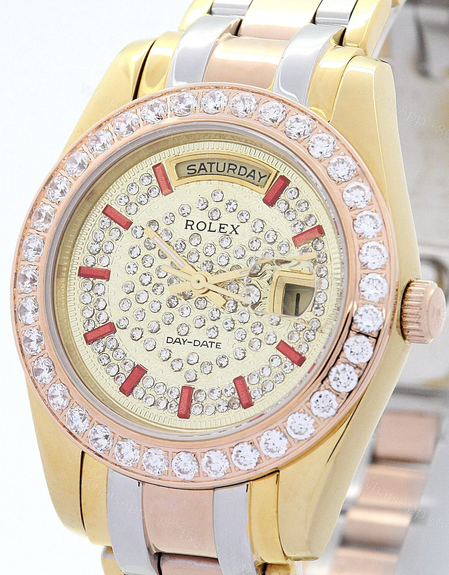 View 3 of Replica Rolex Day-Date Yellow gold with Diamonds Dial 118346 36 mm