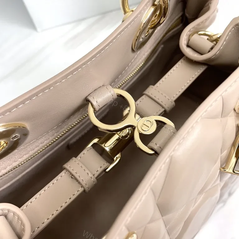 View 3 of Taupe Soft-Soled Luxury Satchel: Quilted, Structured Dior-Inspired Bag