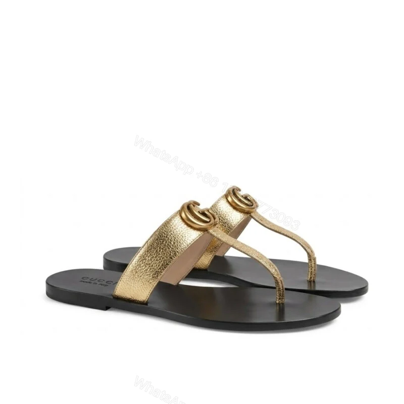 View 7 of Gucci Thong Sandals With Double G Gold