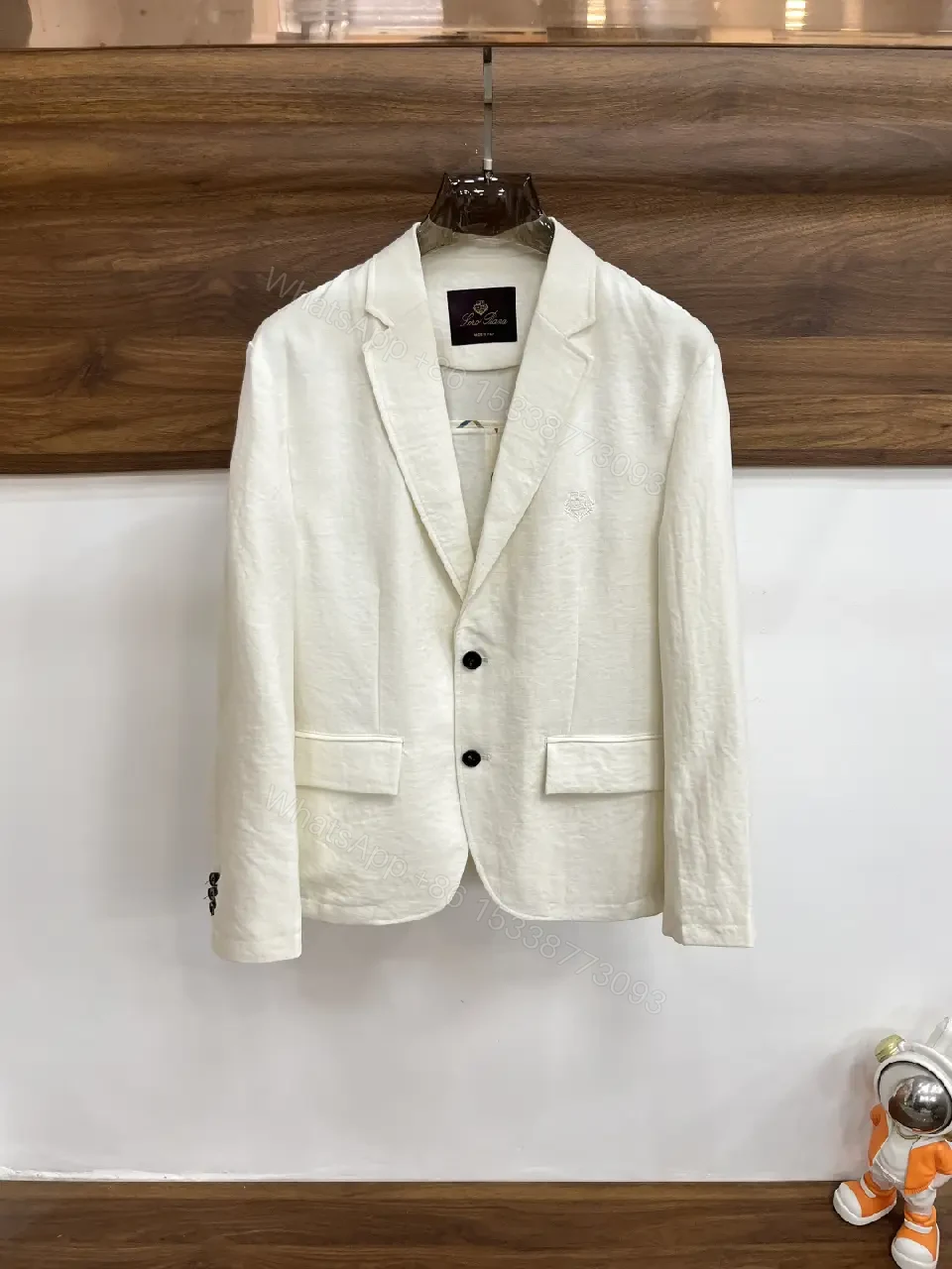 View 10 of White/Off-White Single-Breasted Blazer with Notched Lapels and Subtle Texture