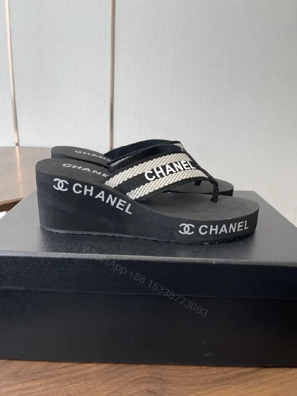 View 6 of Chic Black Foam Sandals with Signature Logo Straps