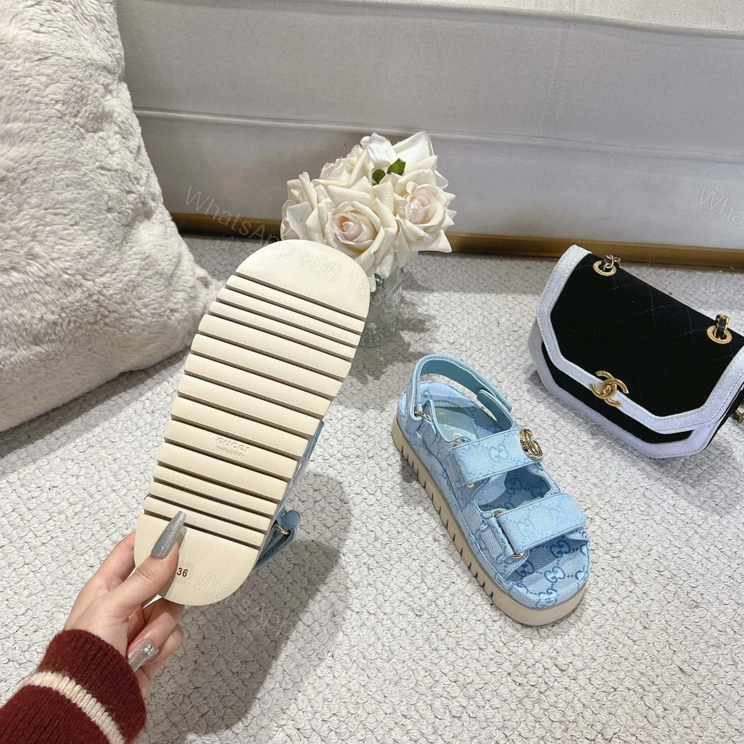 View 8 of GUCCI WOMEN’S SANDAL WITH DOUBLE G LIGHT BLUE 816630 FAD9G 4956