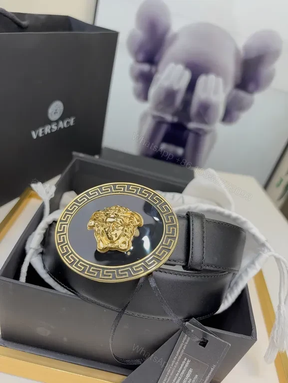 View 5 of Structured Medusa Buckle Belt â€“ Versace-Inspired Luxury Leather Belt