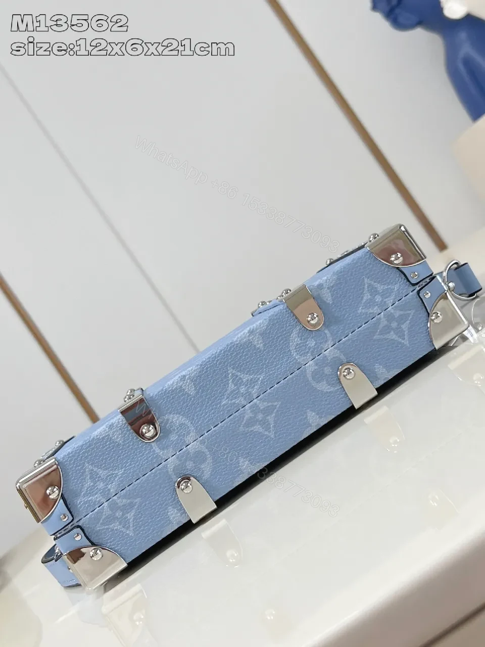 View 4 of Pastel Blue Monogram Satchel: Modern Structured Luxury Bag