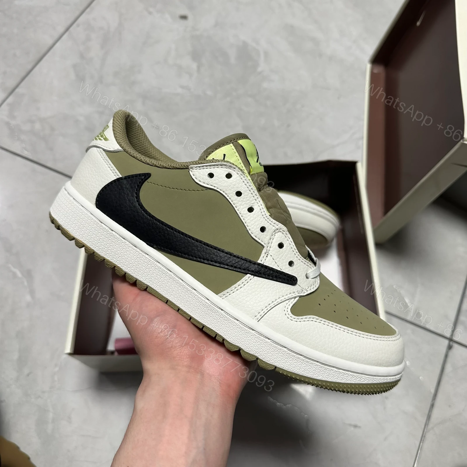 View 2 of Jordan 1 Retro Low Golf Travis Scott Neutral Olive