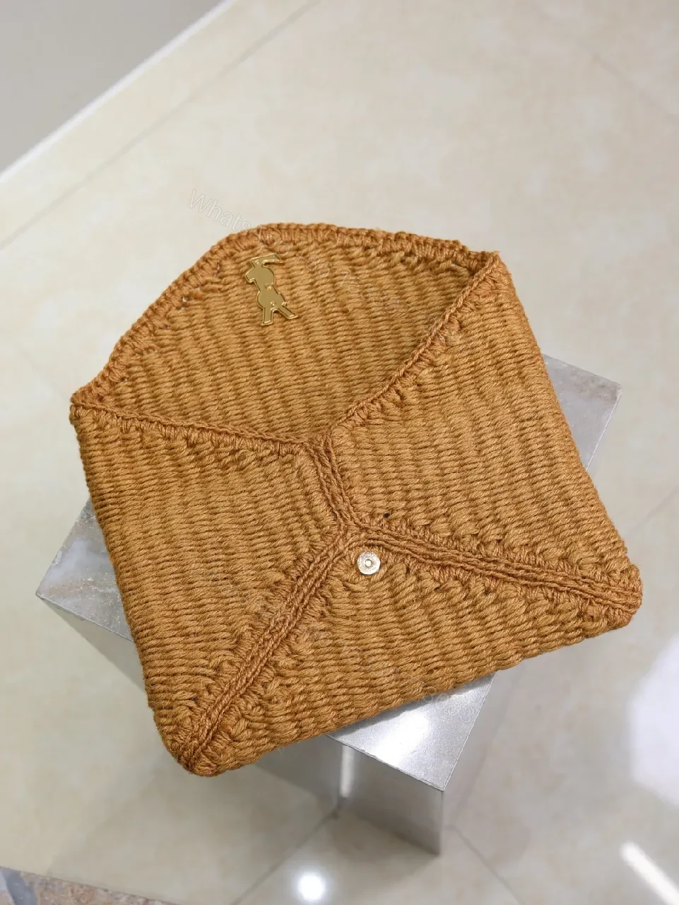 View 4 of Natural Raffia Clutch with Gold-Tone Logo Clasp