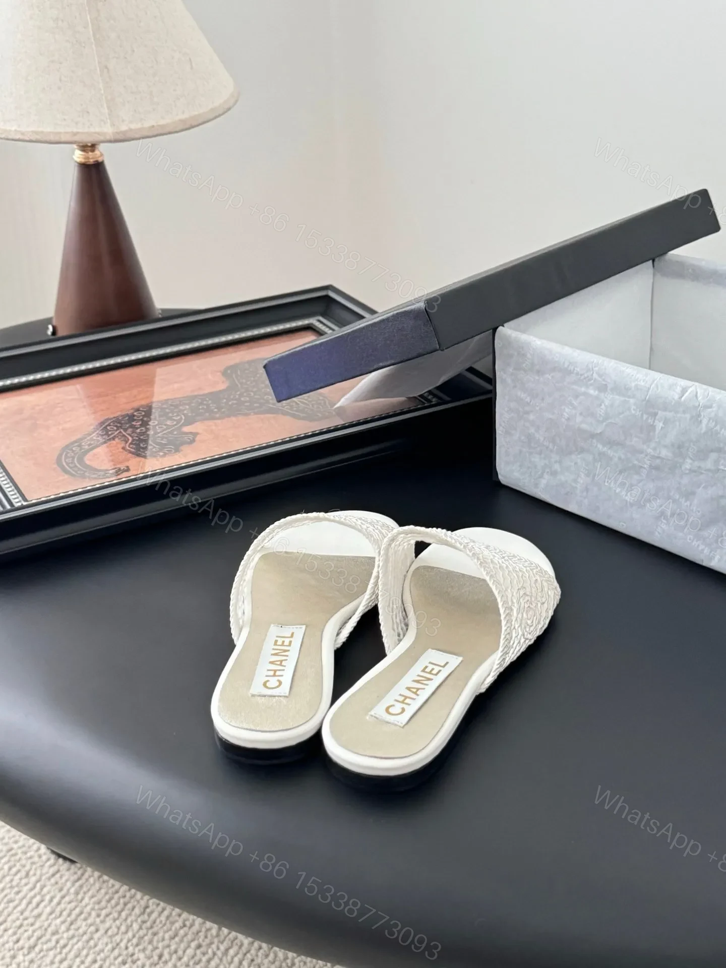 View 3 of Chanel Women White Lace Mesh Slides