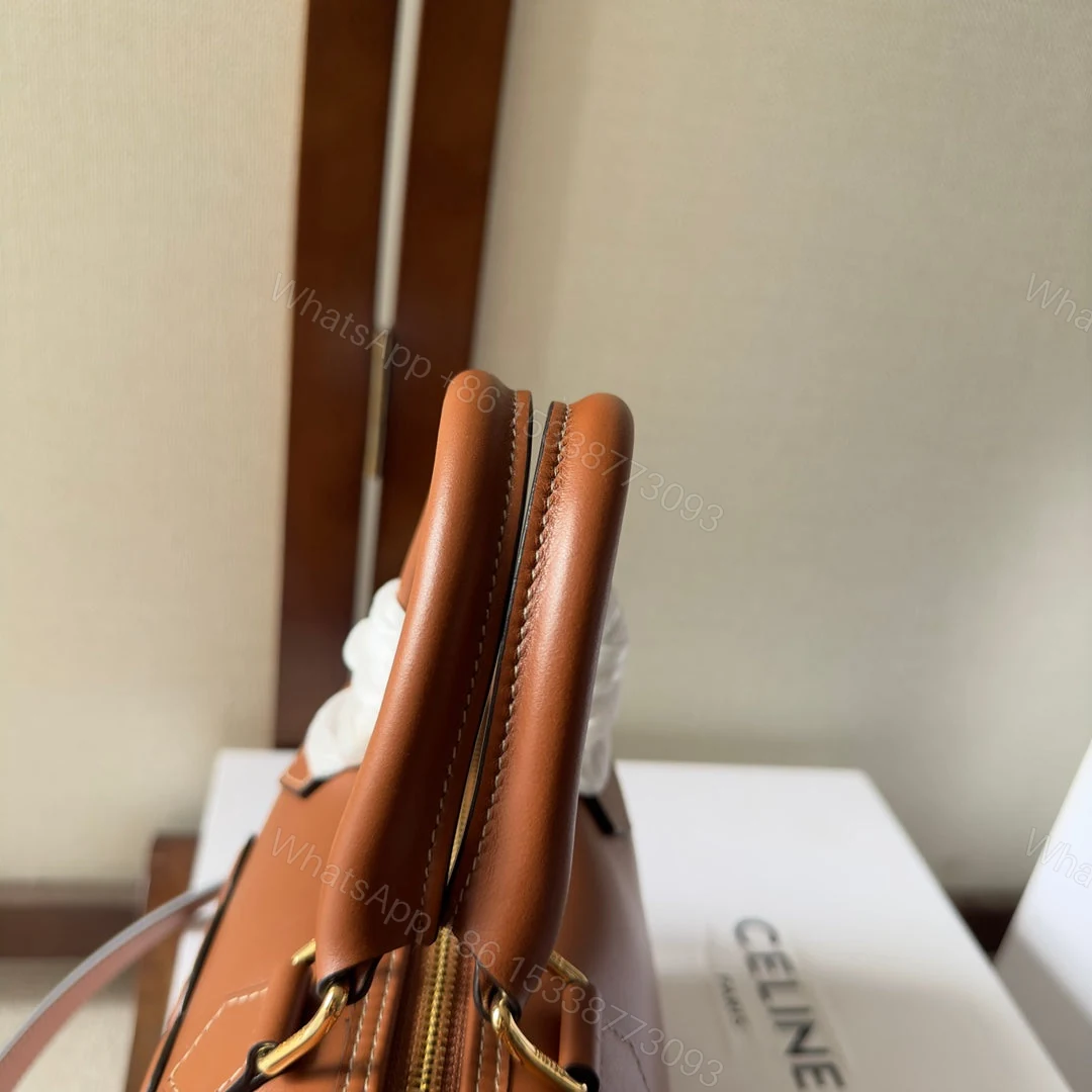 View 3 of CELINE SMALL BOSTON BAG IN SMOOTH CALFSKIN WITH CUIR TRIOMPHE BROWN