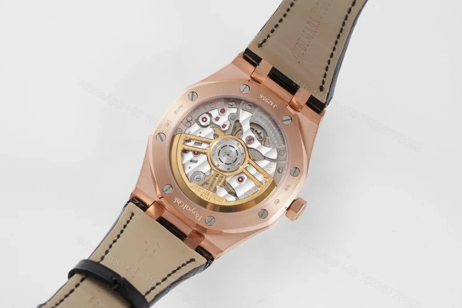 View 9 of BF Factory Audemars Piguet Royal Oak 15500 Rose Gold Black Dial Black Leather Strap Watch
