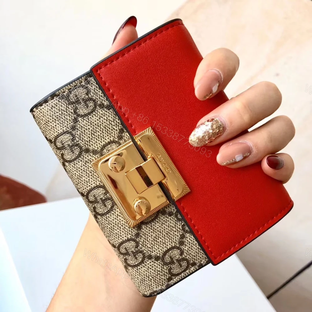View 3 of Gucci GG Supreme Padlock Wallet Red And Beige 11Cm