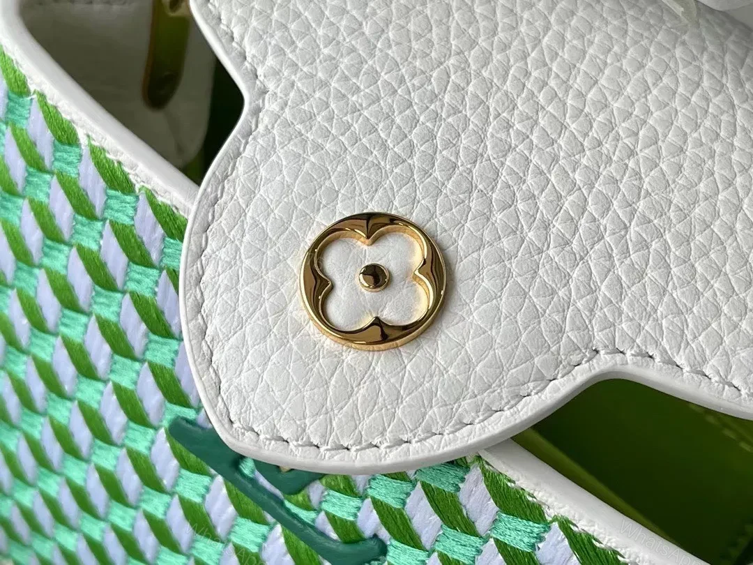 View 5 of Louis Vuitton LV Capucines Green And White Pattern Handbags 21cm