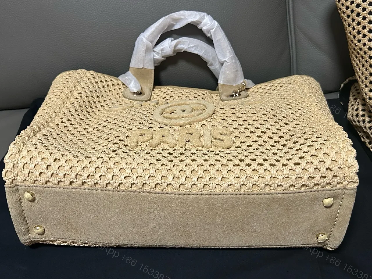 View 5 of Woven Tote with Sculpted Logo Detail + Top-Handle Carry