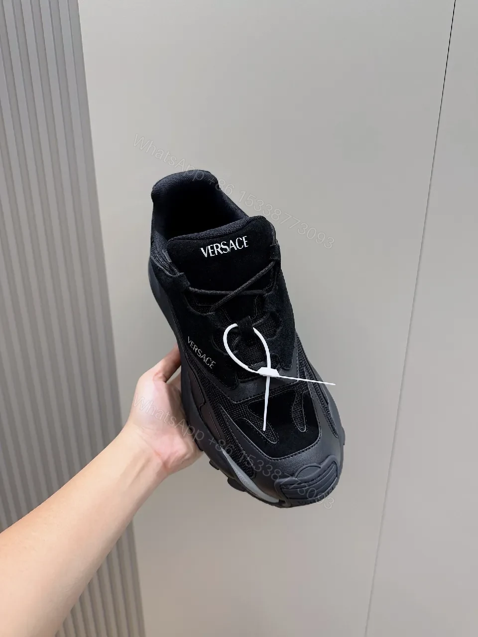 View 8 of Bold Versace-Style Black Knit Sneaker with Luxe Detailing