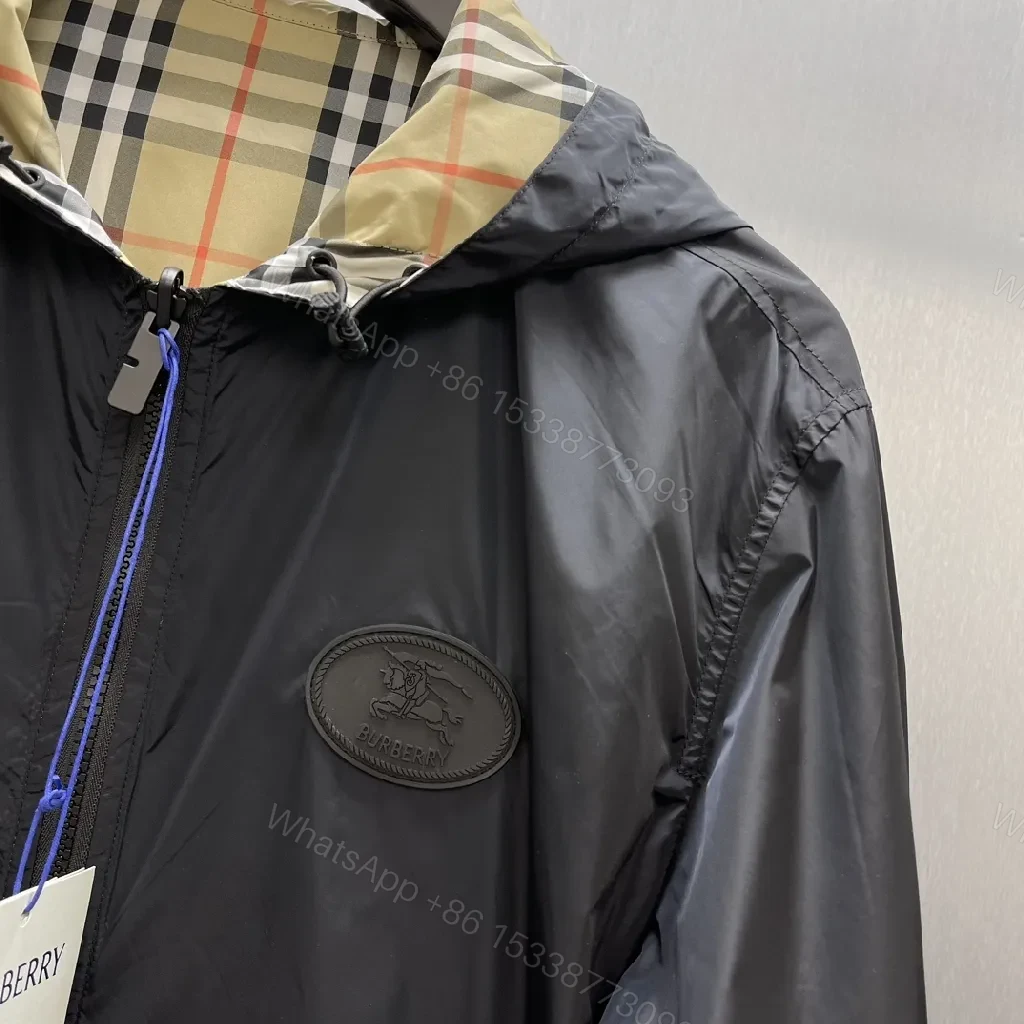View 3 of Beige Plaid Windbreaker - Water-Repellent, Relaxed Fit, Casual Luxe