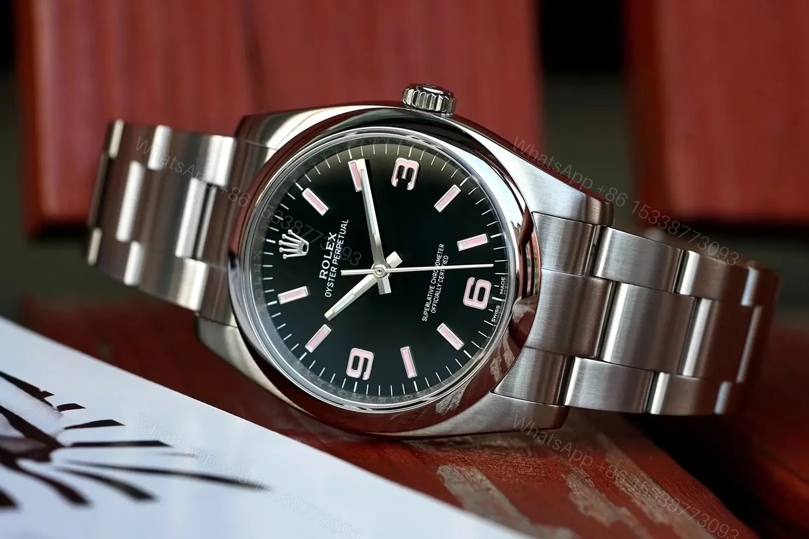 View 2 of Fake Rolex Oyster Perpetual Black Pink Best Oyster Bracelet 36MM RLX-OP-BLK-PNK36-OYS