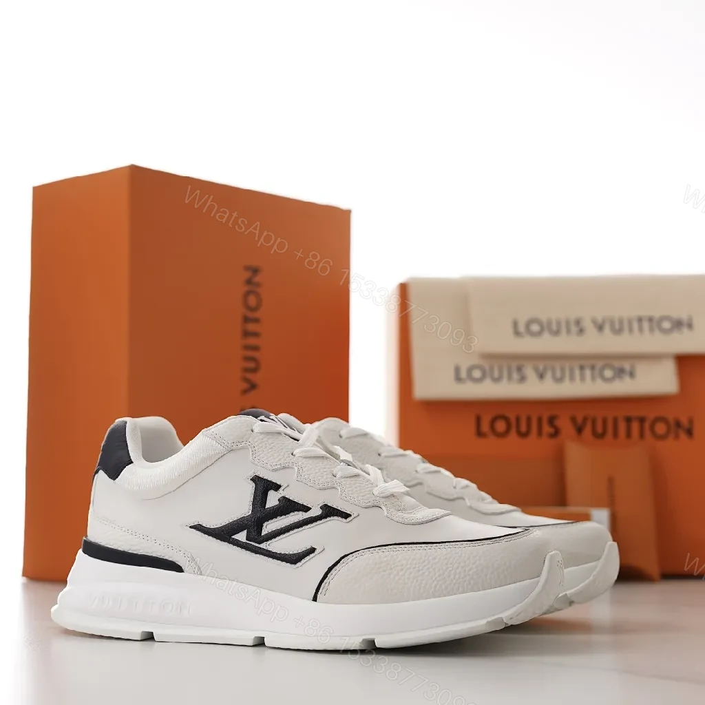 White Leather Luxury-Style Sneakers with Monogram Accents — view 1