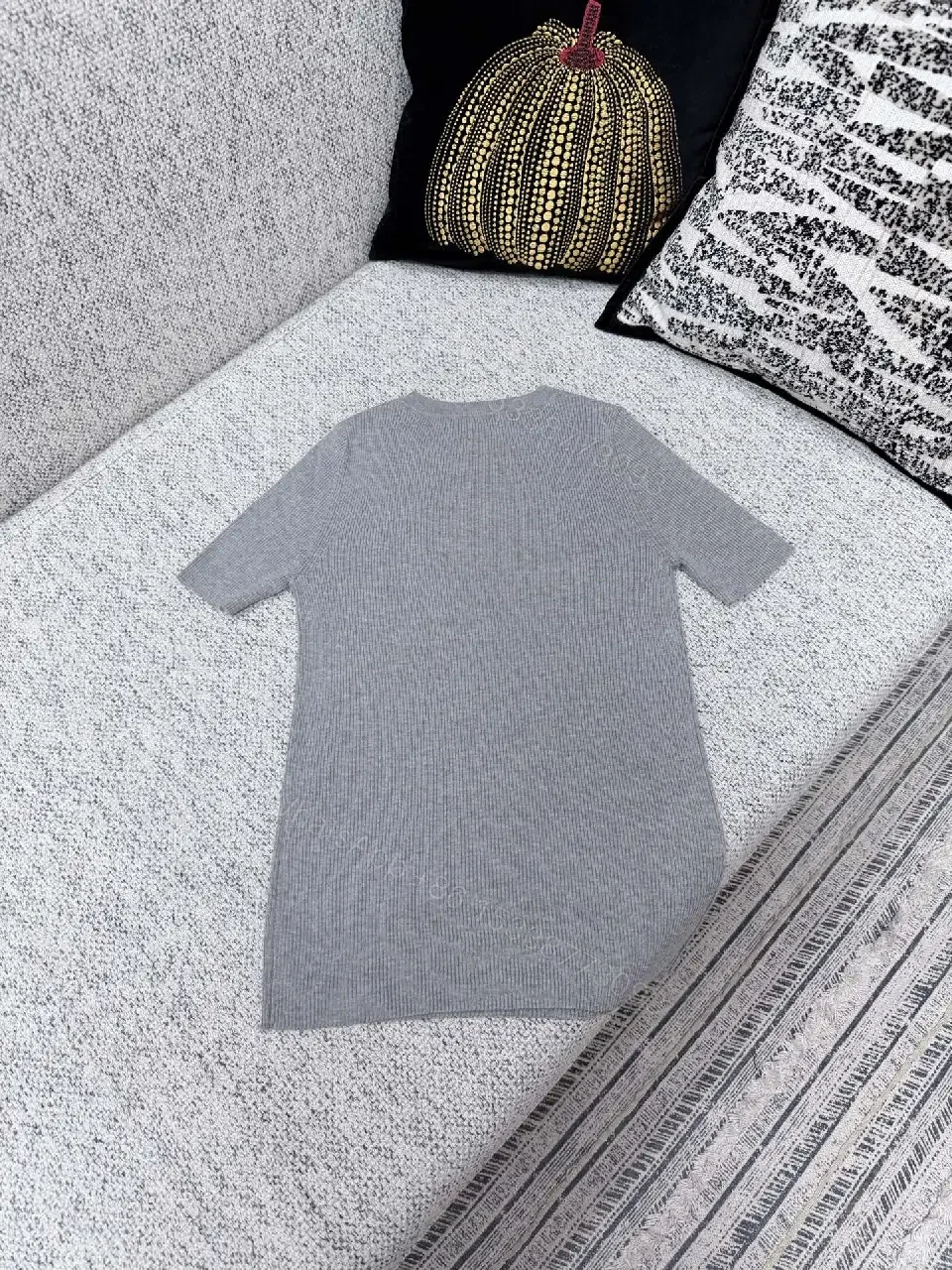 View 8 of Grey Ribbed Prada Milano T‐Shirt Dress: Subtle Texture, Everyday Luxury
