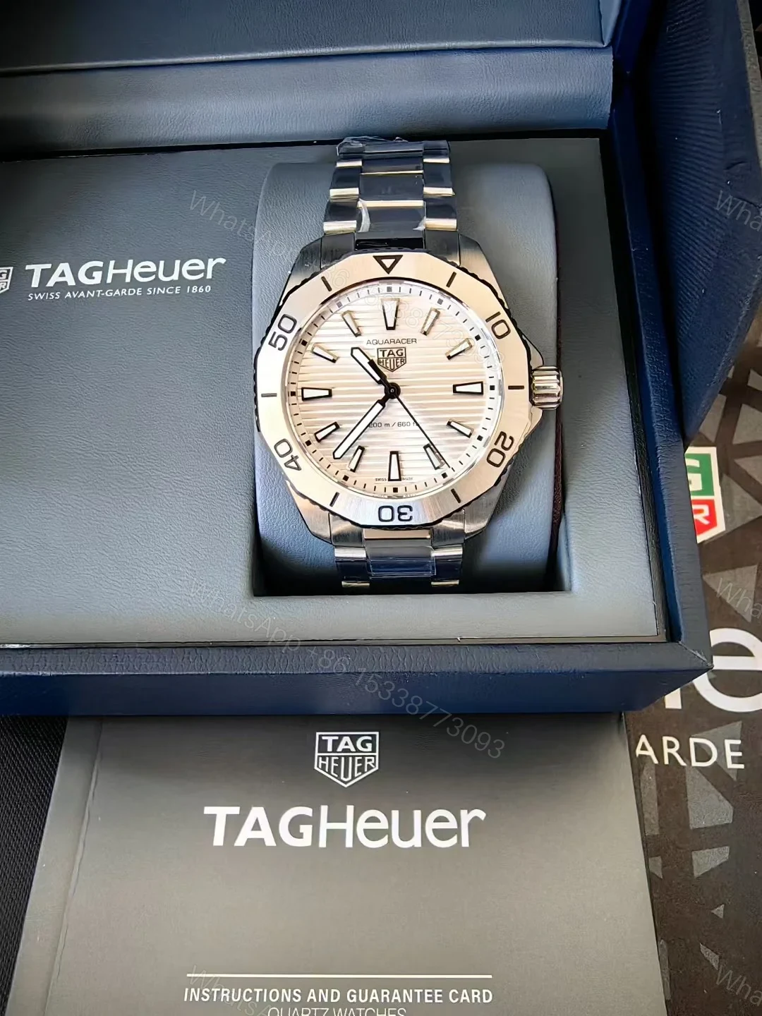 View 2 of TAG Heuer Aquaracer Quartz Watch 40MM Silver Sunray Dial Stainless Steel Bracelet Premium Edition TAG-AQUA-SUN-40