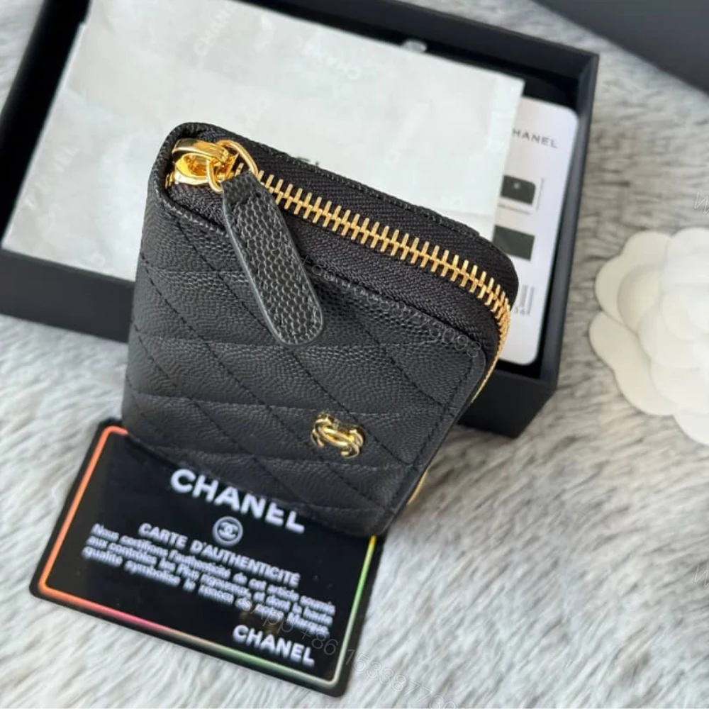 View 4 of Chanel Classic Zipped Coin Purse Wallet Gold Tone Metal Black 11Cm AP0216 Y01588 C3906