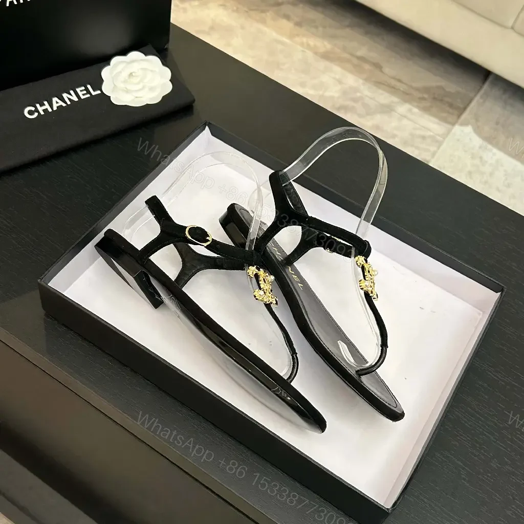 View 6 of Chic Clear-Strip Sandals: Gold Emblem Luxury Sandals