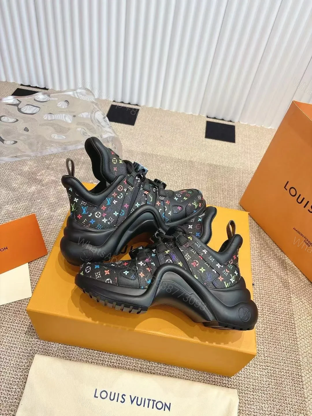 View 6 of LV Women Black Leather Multicolor Logo Sneakers