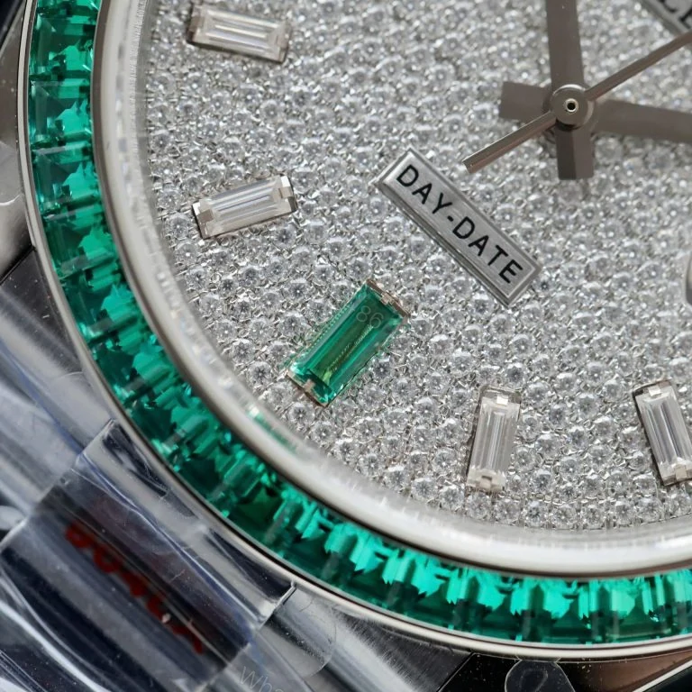 View 4 of Day-Date 40mm Super Clone Custom Moissanite Diamonds + Sapphire Baguette Men’s Watch