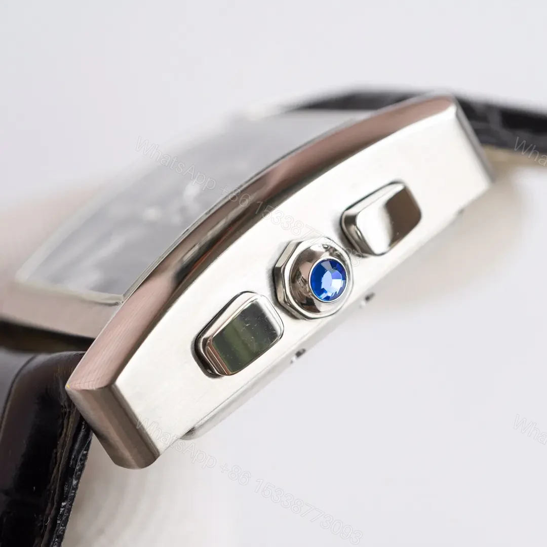 View 4 of TW Factory Cartier Tank Series W5330007 Silver Stainless Steel Watch with Black Leather Strap and Blue Sub-dials