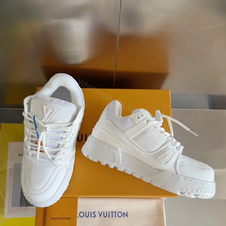 View 9 of White Signature Luxe Sneakers: LV-Inspired, All-White High Tops