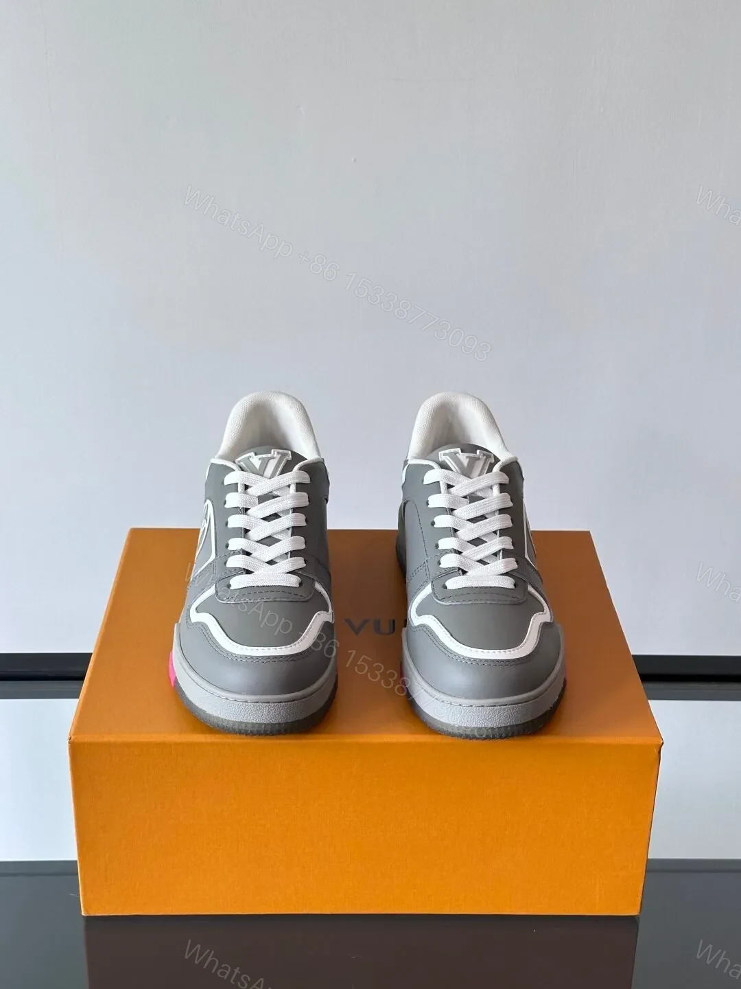 View 2 of LV Men Grey White Leather Sneakers