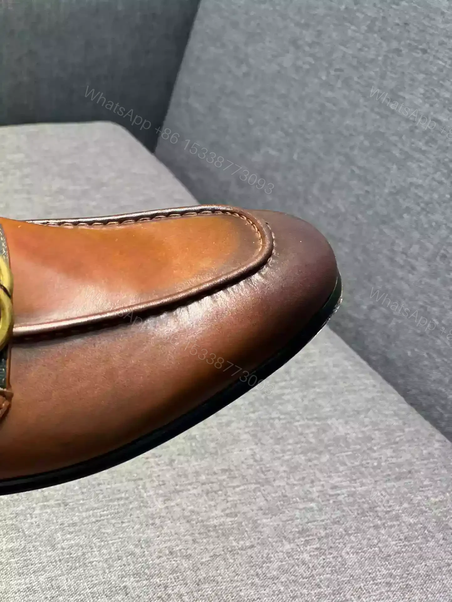 View 7 of GUCCI LEATHER LOAFER WITH DOUBLE G AND WEB IN BROWN – LDG26