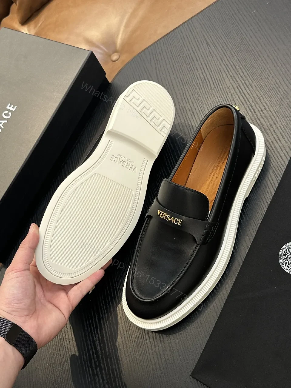 View 8 of Premium Leather Loafer with Versace Detailing - Modern Comfort Shoes