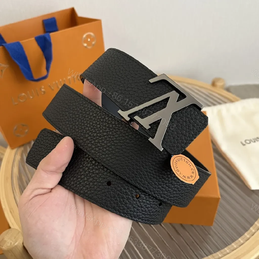 View 9 of Textured Black Leather Belt with Interlock Buckle - Modern Luxury Style
