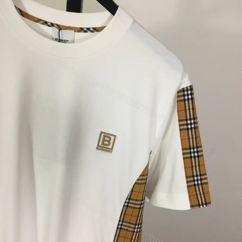 View 5 of White Cotton Tee with Plaid Paneling – Casual Luxe Comfort